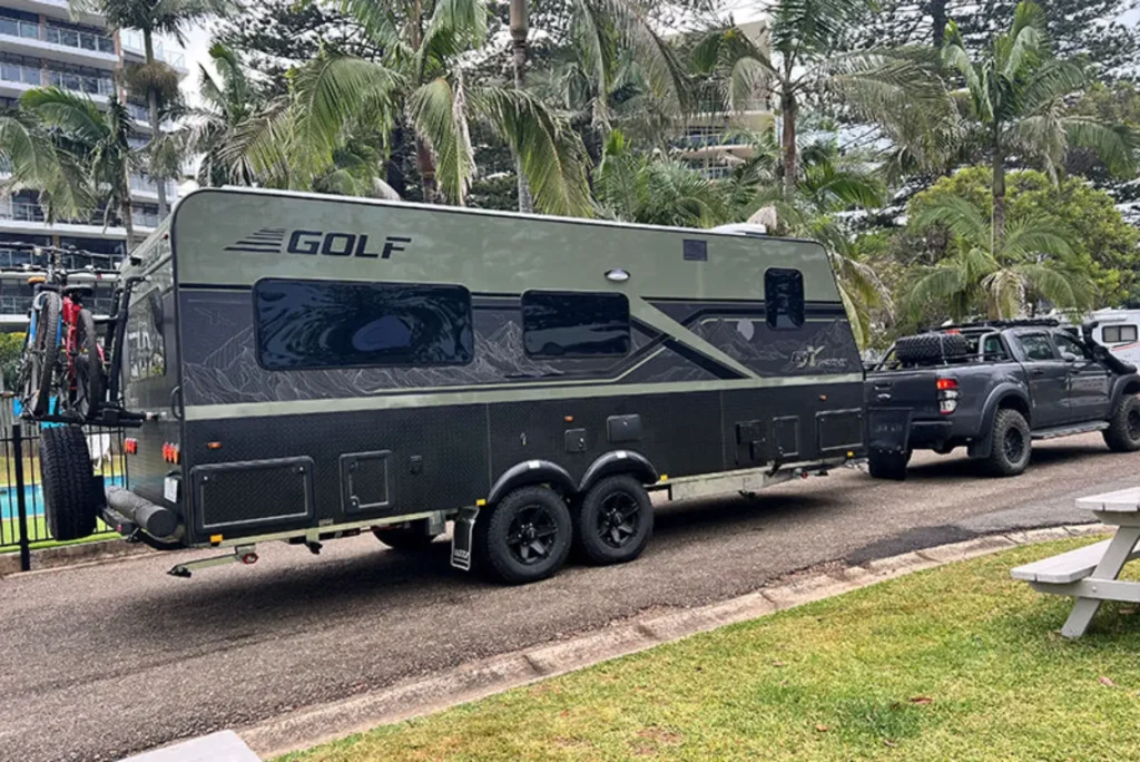 Golf GTX caravan exterior, available at Searle's RV Centre in Bundaberg