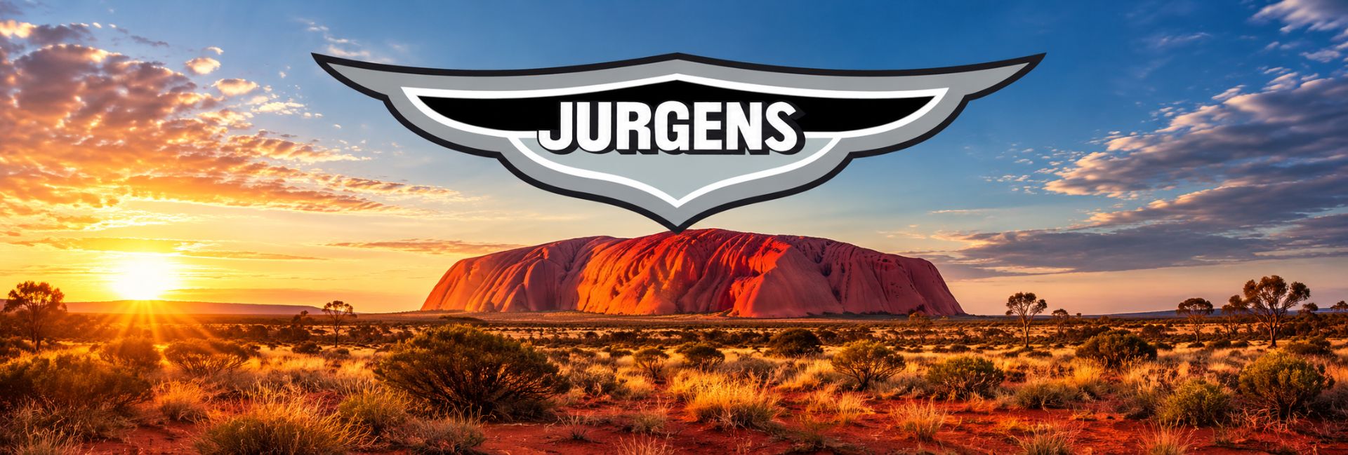 Jurgens logo over an outback sunset Jurgens logo over an outback sunset