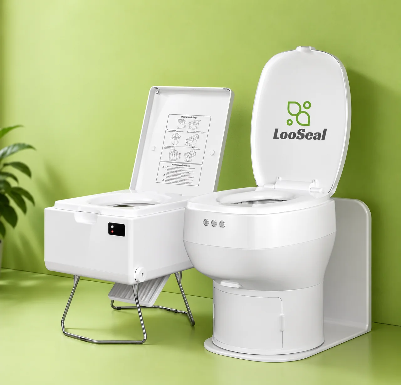 LooSeal EVO portable toilet beside the LooSeal Elite fixed toilet
