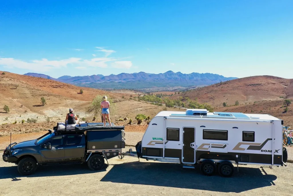 Willow RV Boab caravan at a mountain lookout